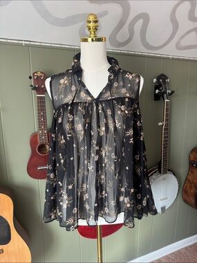Sheer Black Floral Sleeveless Blouse